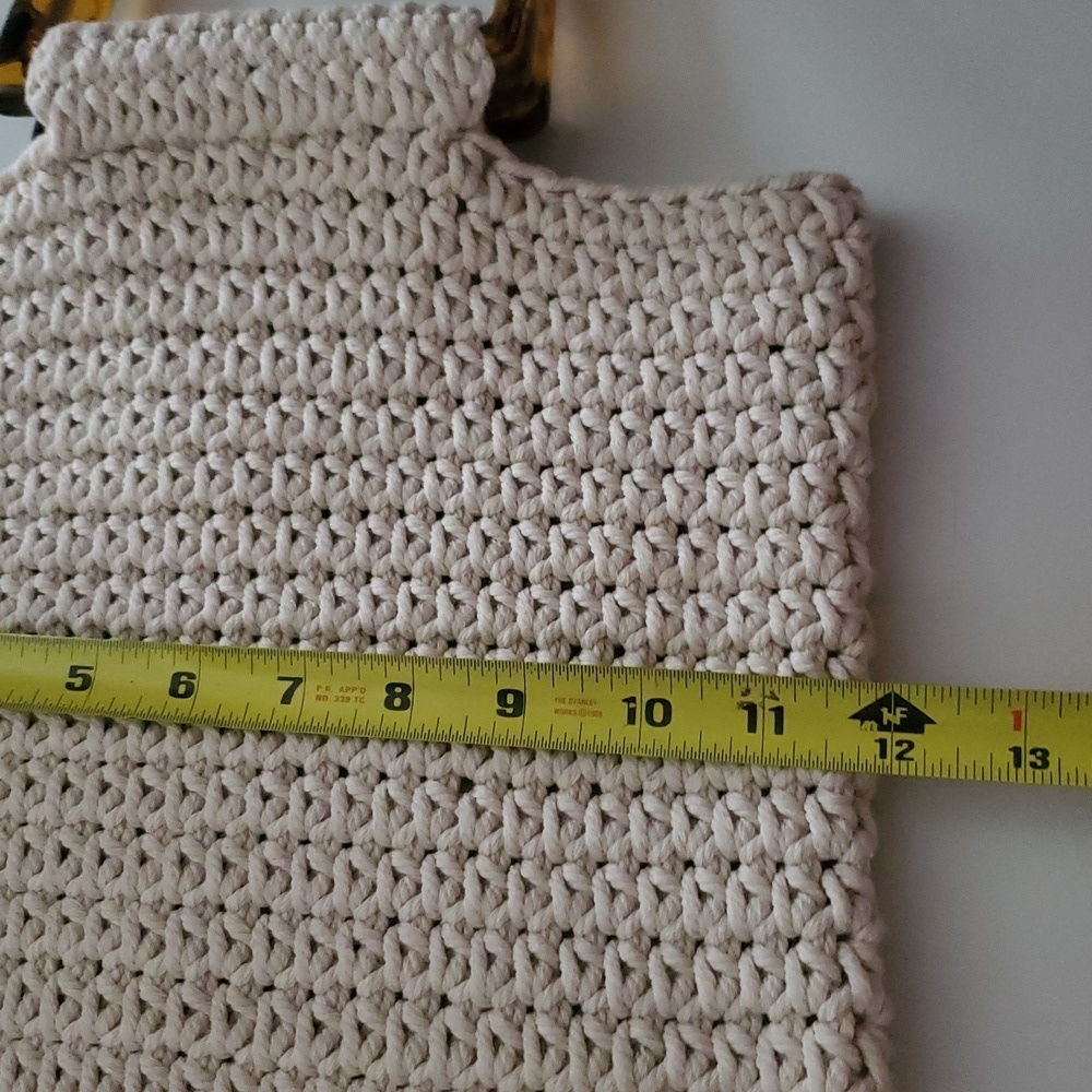 Aerie Crochet Handbag Tortoise Shell Handles Ivory Bag Summer BoHo - Picture 9 of 11